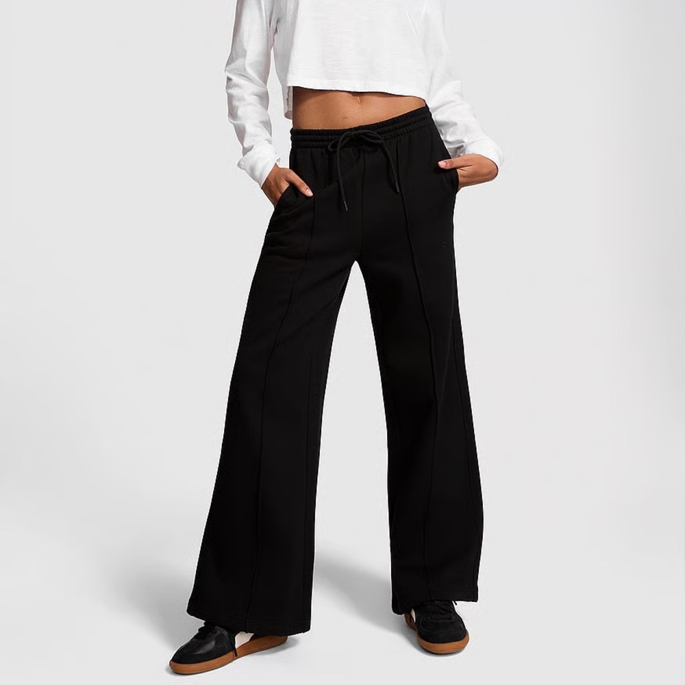 PINK Victoria's Secret Ivy Fleece Black Wide-Leg Pants